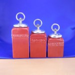 60001RED-RING-SIL-CERAMIC CANISTER SET RED W/ RING SILVER LIDS